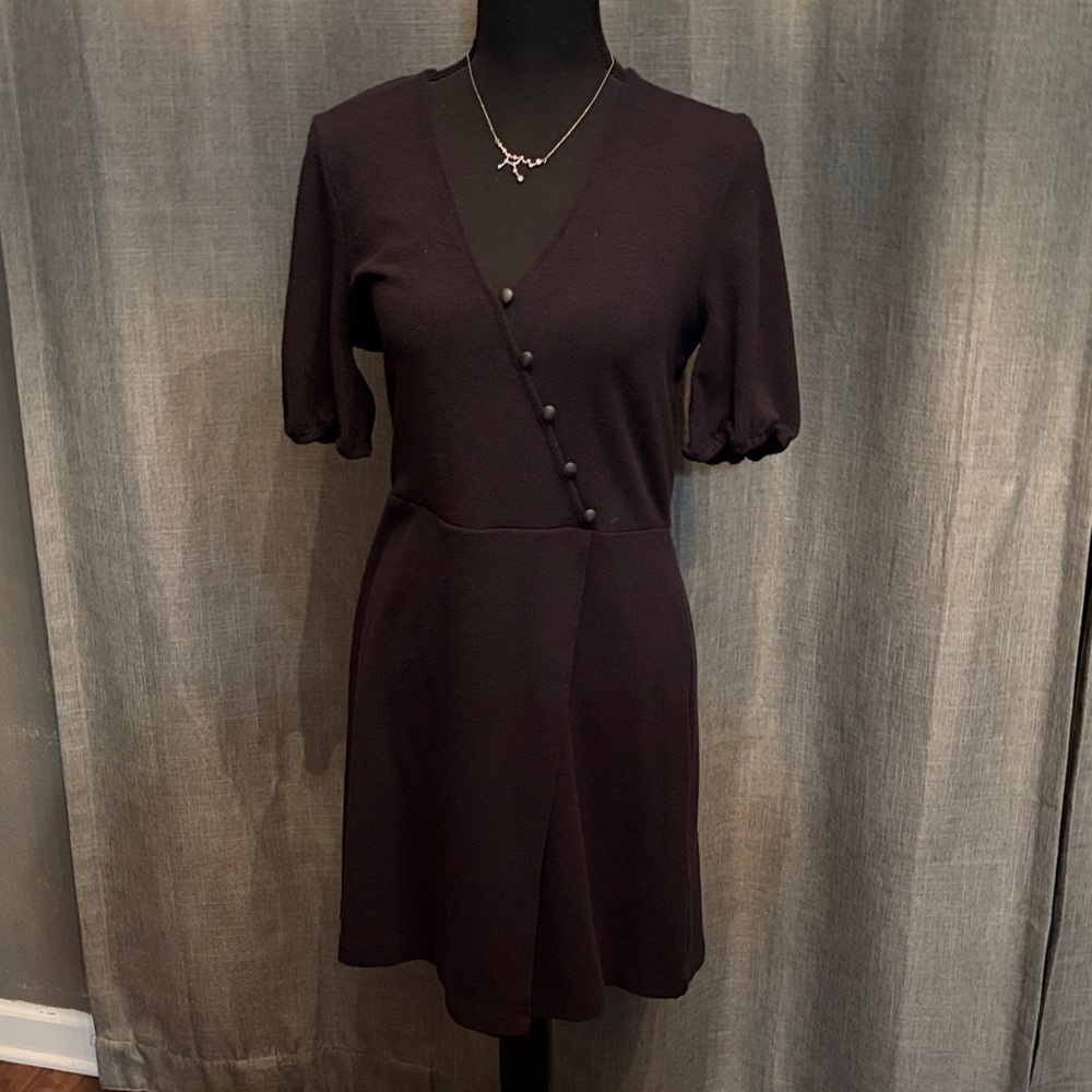 Madewell Black V-Neck Button-Trim Mini Dress